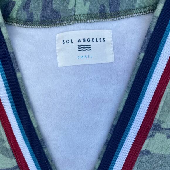 Sol Angeles Camo V Neck Cardigan Beach Preppy Retro Y2K style Fleece Sweater Sm - Picture 2 of 4
